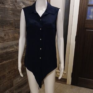 Jones New York Navy Sleeveless Button-Down Shirt